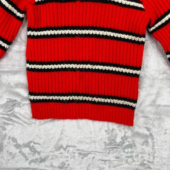 Vintage Sweater Girls Size 8 Red Chunky Collared Striped Preppy - Picture 3 of 7